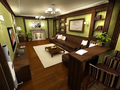 Зал в коричневом цвете: мебель и ее тона, фото черной стены, зеленый интерьер, дизайн стенки, светлый зал