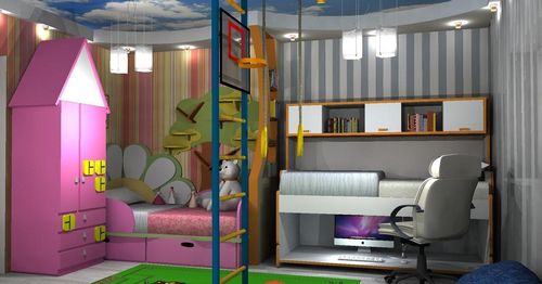 Зонирование детской комнаты: из зала одной сделать две, как зонировать и фото перегородок, кровать и дизайн зон