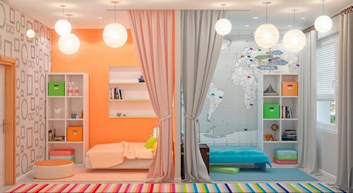 Зонирование детской комнаты: из зала одной сделать две, как зонировать и фото перегородок, кровать и дизайн зон