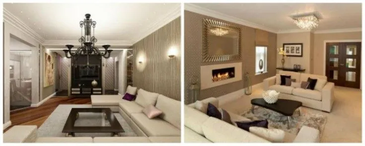 (+70 фото) Варианты дизайна гостиной с комбинированными обоями в современном интерьере 70 фото