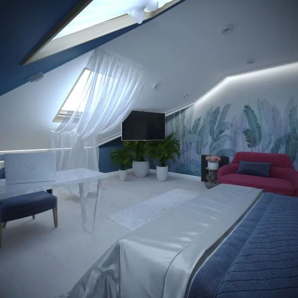 Дизайн спальни на этаже с ломаной крышей