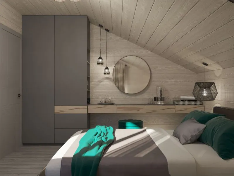 Дизайн интерьера спальни с крышей-скатом