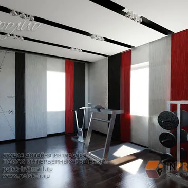 Домашний спортивный зал в красно-чёрно-белых цветах