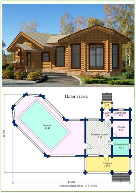 проект бани с большим бассейном