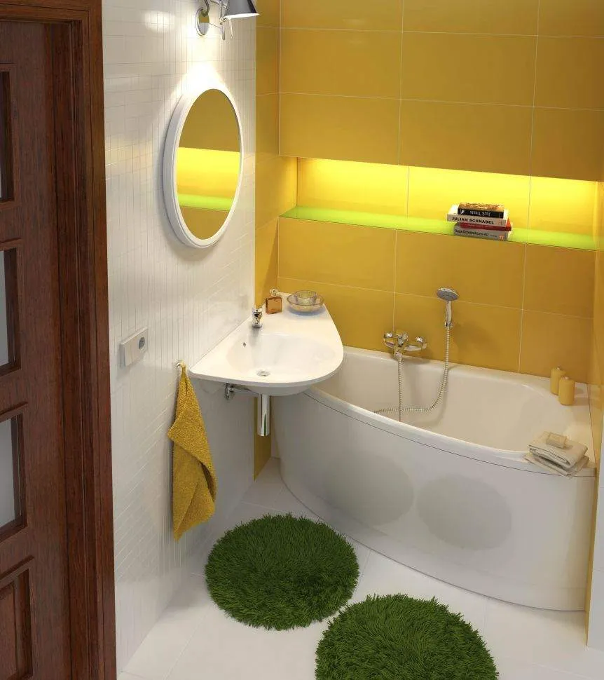 Желтая ванная без унитаза
