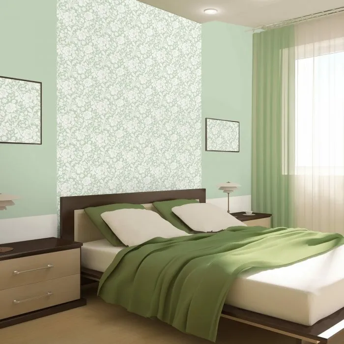 Спальня в нежно зеленом цвете