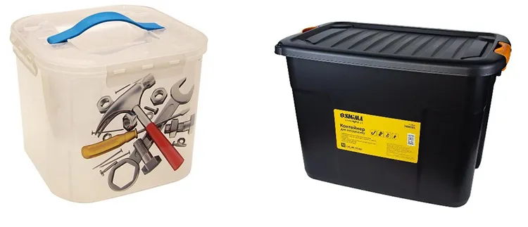 Как правило, контейнеры выполняются из ударопрочной пластмассы и используются для стационарного хранения негабаритных инструментов