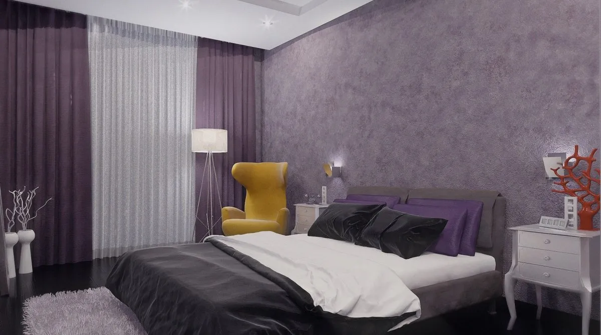 Дизайн спальни из комбинированных обоев
