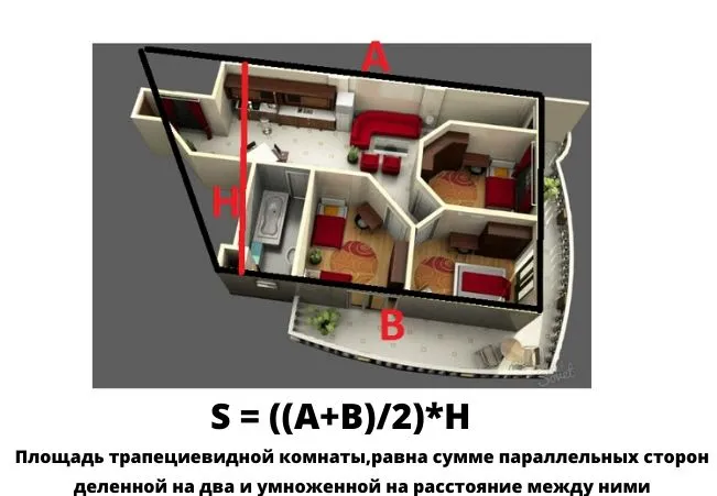 площадь трапециевидной комнаты