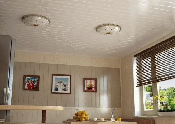 Пластиковые панели - бюджетный вариант для отделки кухонных потолков