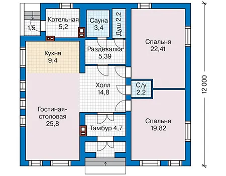 Планировка первого этажа :: Проект дома из газобетона 67-25