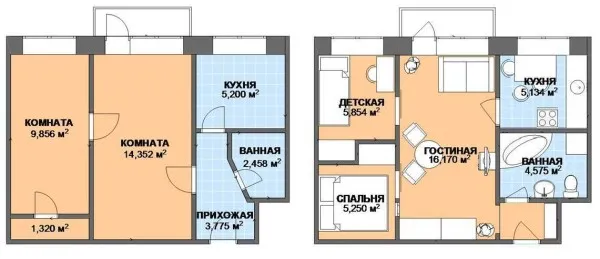 Еще один вариант переоборудования двухкомнатной квартиры в трехкомнатную
