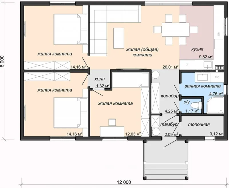 Планировка дома 6х12 одноэтажный