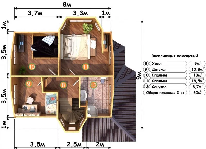 Планировка деревянного дома 9х9
