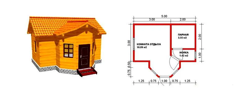 Проект бани 3х5 метров