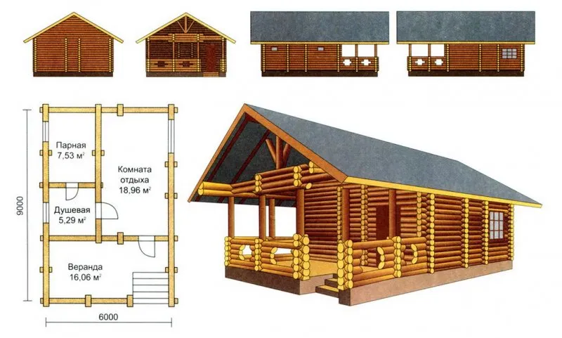 Современная баня с террасой