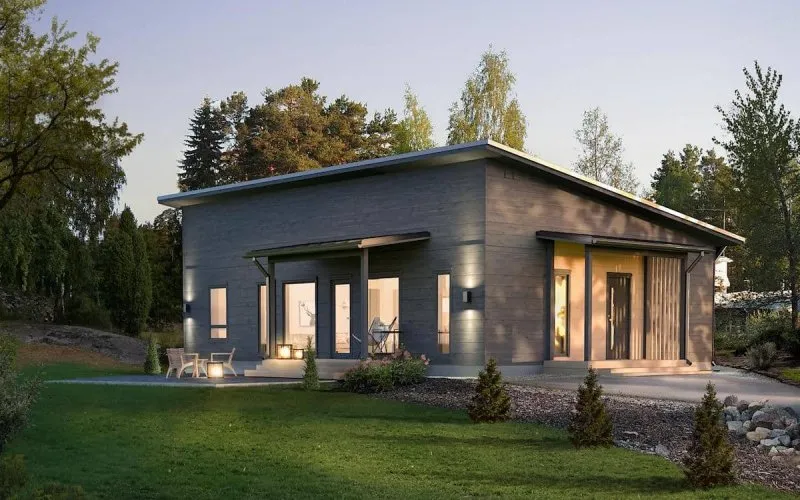 Норвежский дом с односкатной крышей внутри