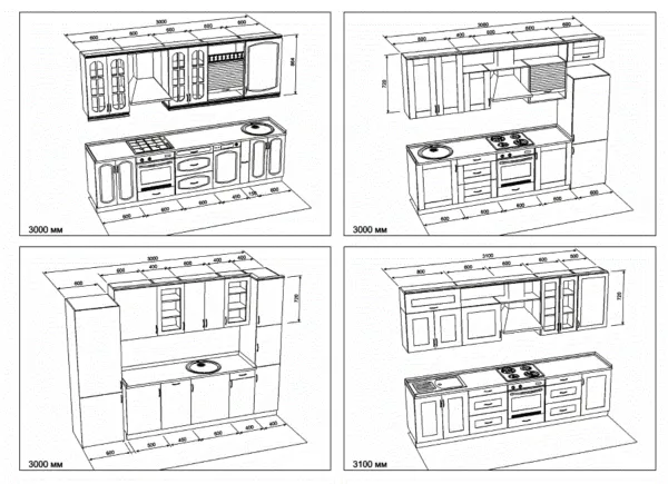 Варианты кухонной мебели линейного типа
