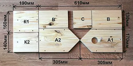 Схема распиловки стандартного скворечника с размерами