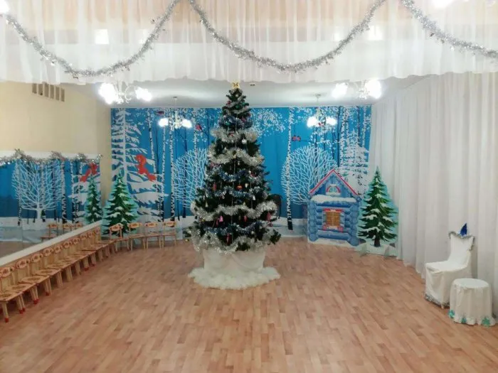 Украшение зала на новый год в детском саду