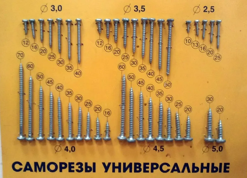 Размеры универсальных саморезов