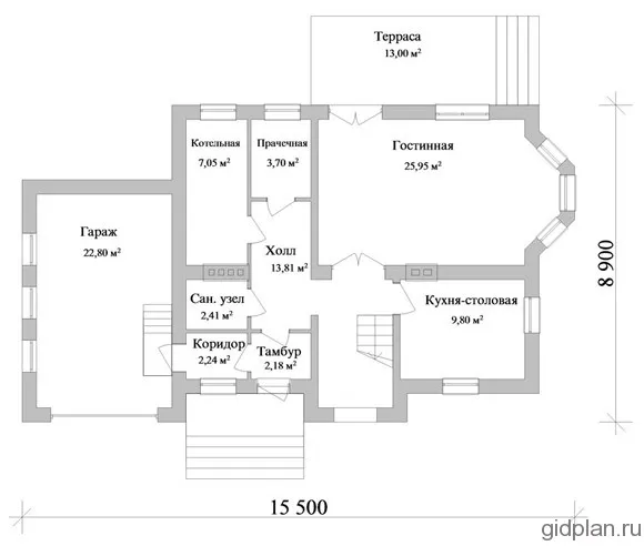 планировка одноэтажного дома с гаражом