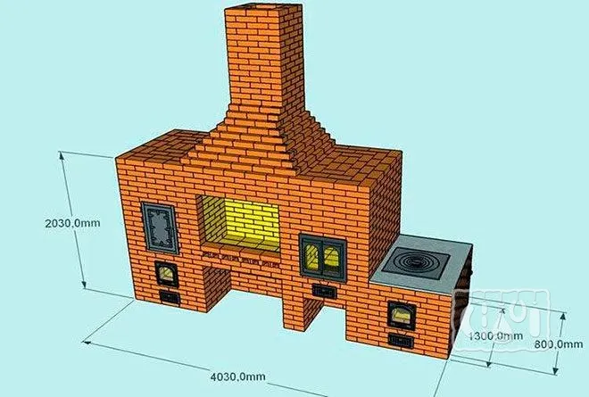 Чертеж печи-коптильни с размерами