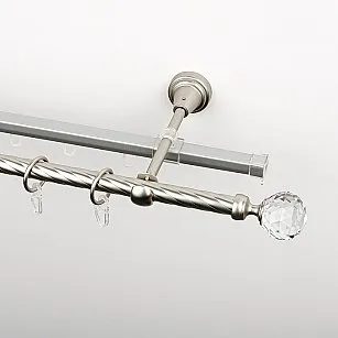 Карниз металлический стыкованный c наконечниками "Леда", 2-рядный, хром матовый, крученая труба, ø 16 мм