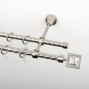 Карниз металлический стыкованный, 2-рядный "Гарда", хром матовый, крученая труба, ø 16 мм