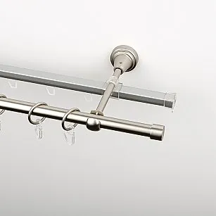 Карниз металлический стыкованный c наконечниками "Корсо", 2-рядный, хром матовый, гладкая труба, ø 16 мм