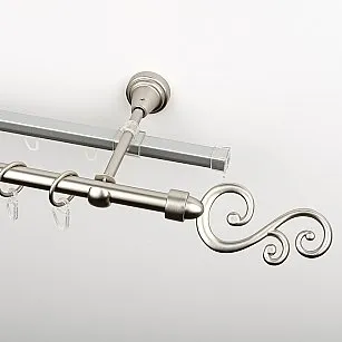 Карниз металлический стыкованный c наконечниками "Виола", 2-рядный, хром матовый, гладкая труба, ø 16 мм