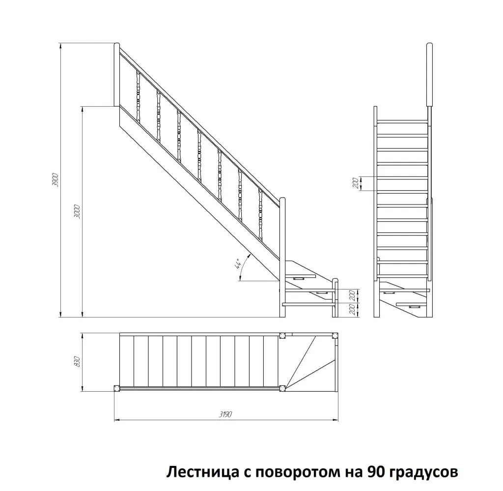 Забежная лестница с поворотом на 180 градусов