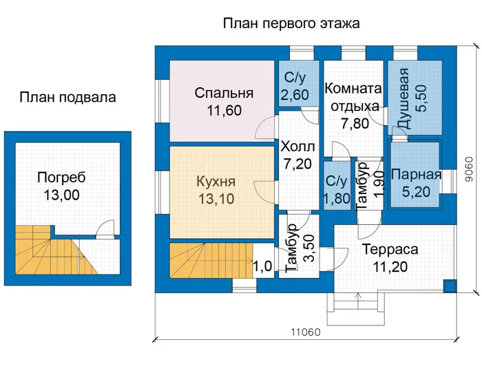 Планировка первого этажа :: Проект дома из газобетона 68-70