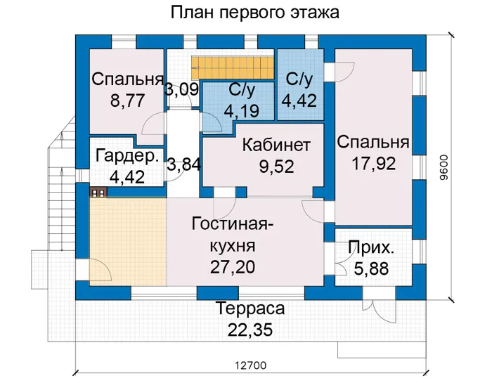 Планировка первого этажа :: Проект дома из газобетона 81-39