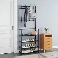 Напольная вешалка для обуви и одежды с полками и крючками Clothers rack / стойка для вещей / этажерка