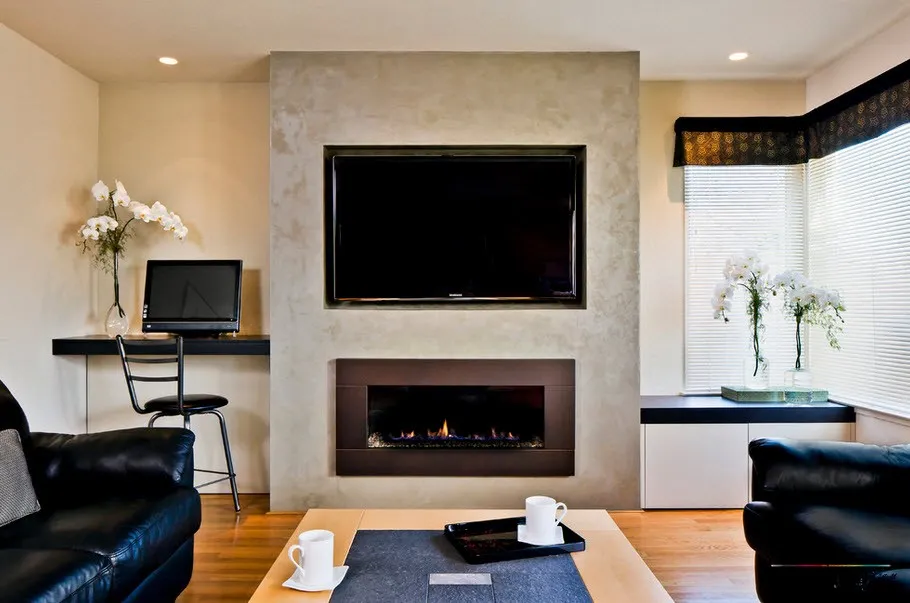 Электрокамин с телевизором в интерьере: топ идей