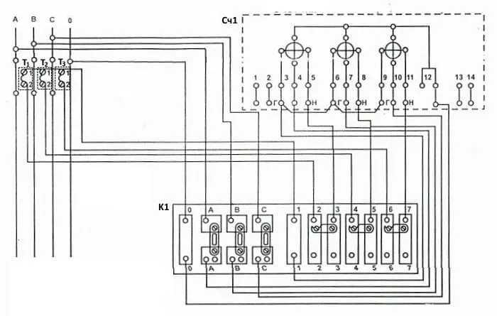 схема подключения счетчика с испытательной коробкой