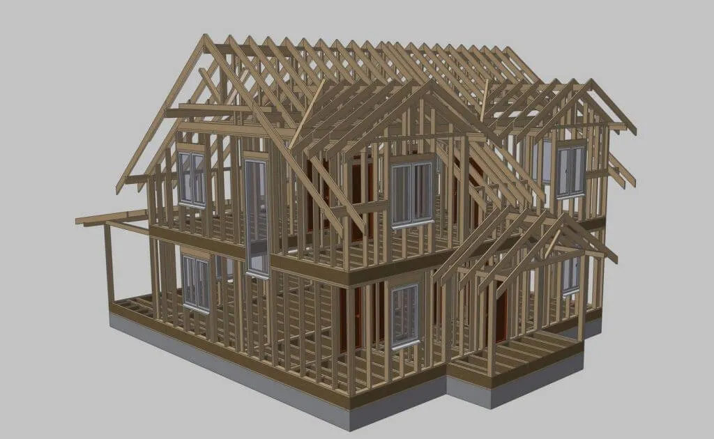 Проект каркасного дома нарисованного в SketchUp 