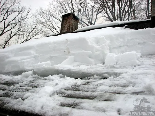 Уборка снега с крыши дома