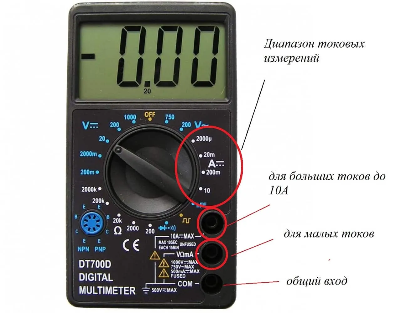 Использование мультиметра для измерения постоянного тока