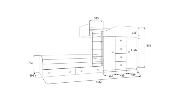 Оригинальная двухъярусная кровать со шкафом 