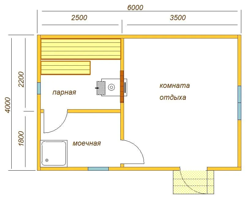 Бани 6х4 из бруса под ключ, проект бани ...