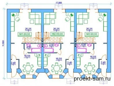 проект таунхауса на 3 семьи