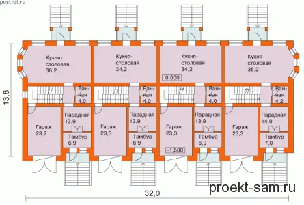 проект таунхауса на 4 семьи