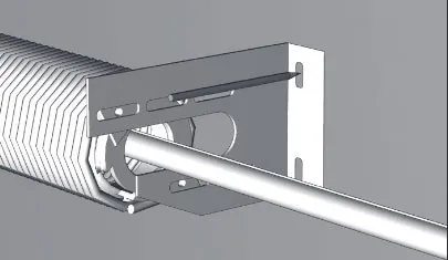 Закрепите торсионный механизм на валу прижимными винтами. Установите универсальный внутренний кронштейн для крепления окончания пружины 95 мм и разметьте места для его крепления.