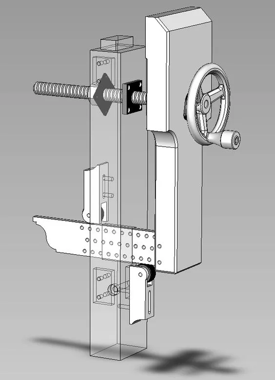 3D схема конструкции вертикальных тисков с роликовой нижней опорой и дискретной фиксацией