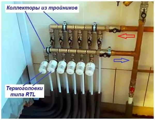 Запитка контуров от котла через головки RTL