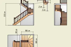 Чертеж двухмаршевой лестницы с забежными ступенями