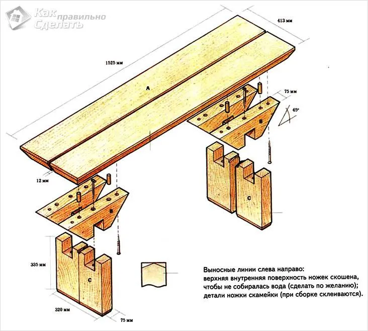 Схема простой скамейки