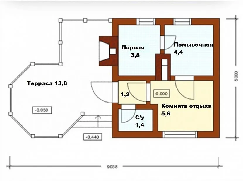 Квадратная баня с террасой